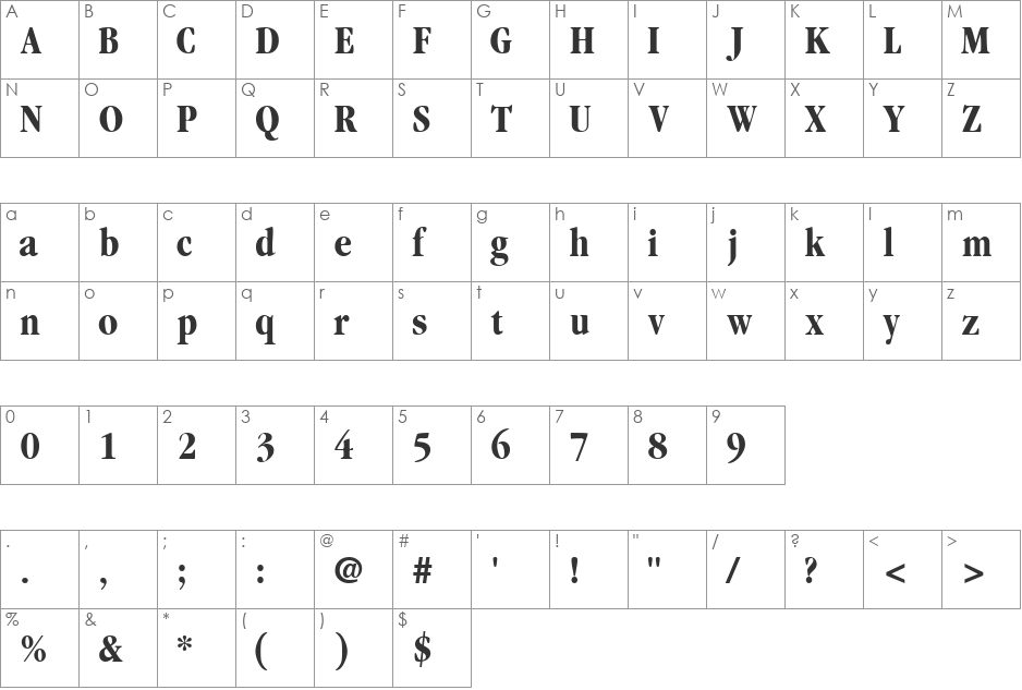 GaramondBlackCondSSK font character map preview