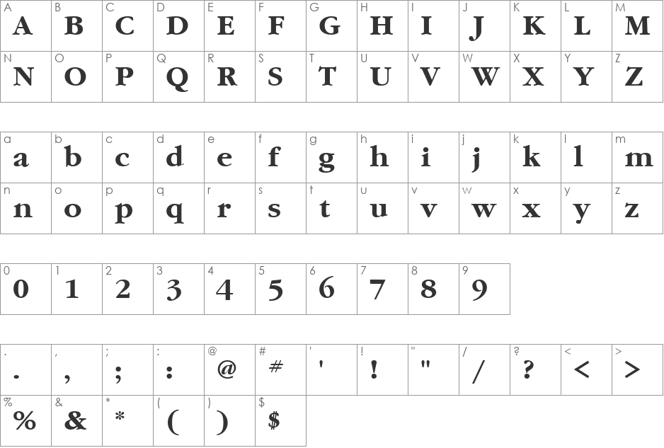 GaramondCTT font character map preview