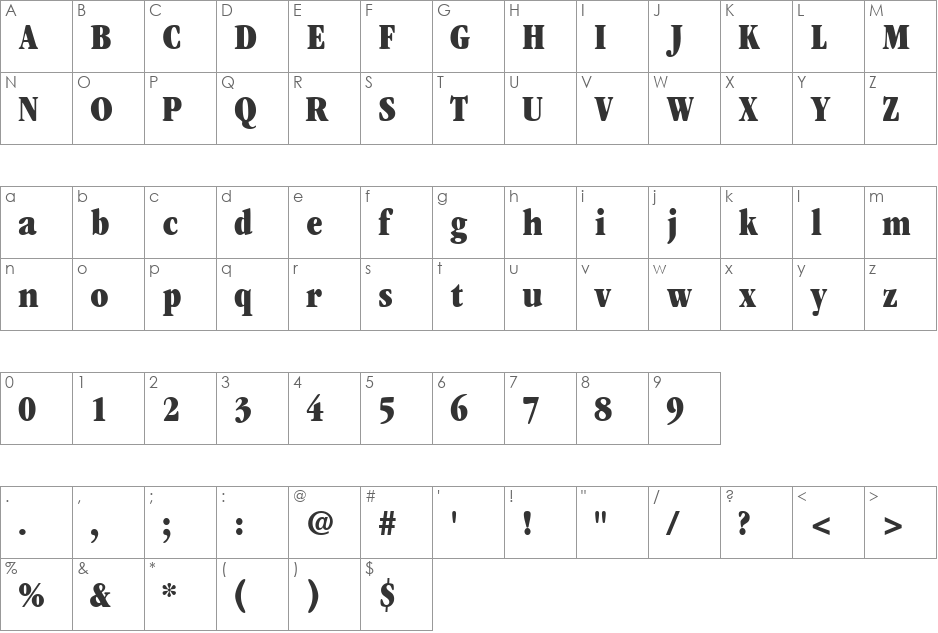 GaramondExBlackCondSSK font character map preview