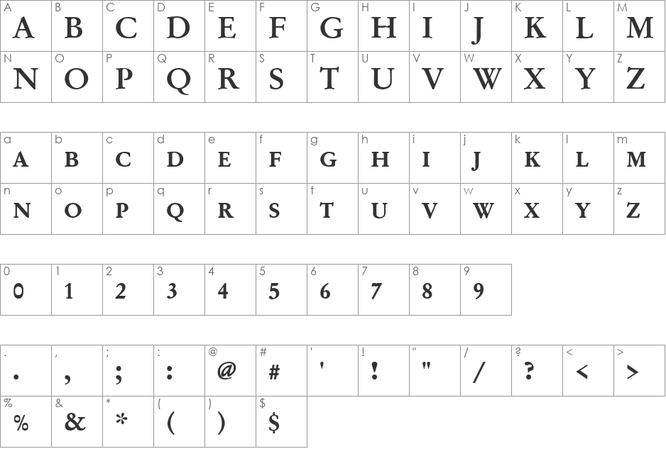 GaramondNo2DCDMed font character map preview