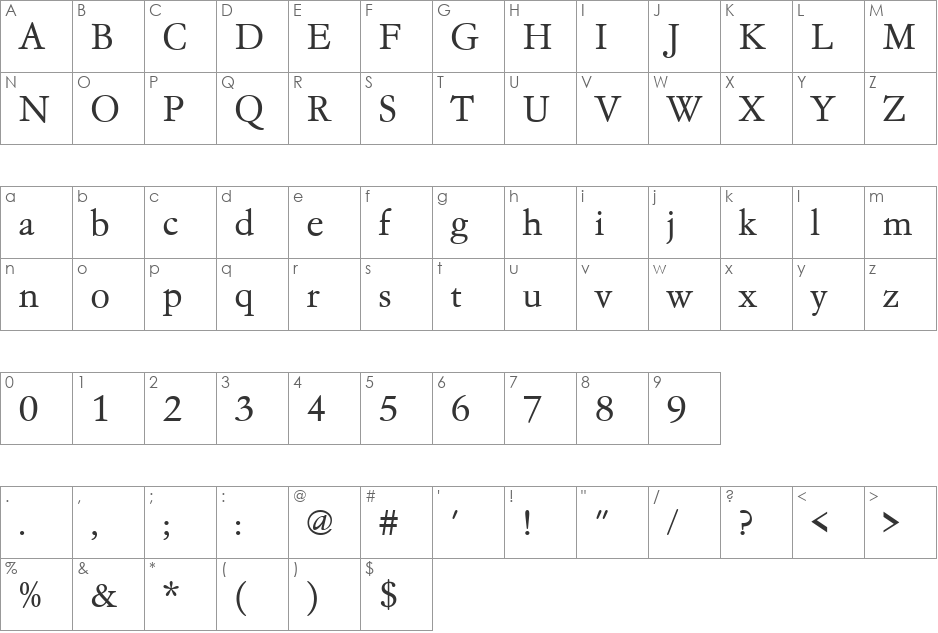 GaramondNo4TLig font character map preview