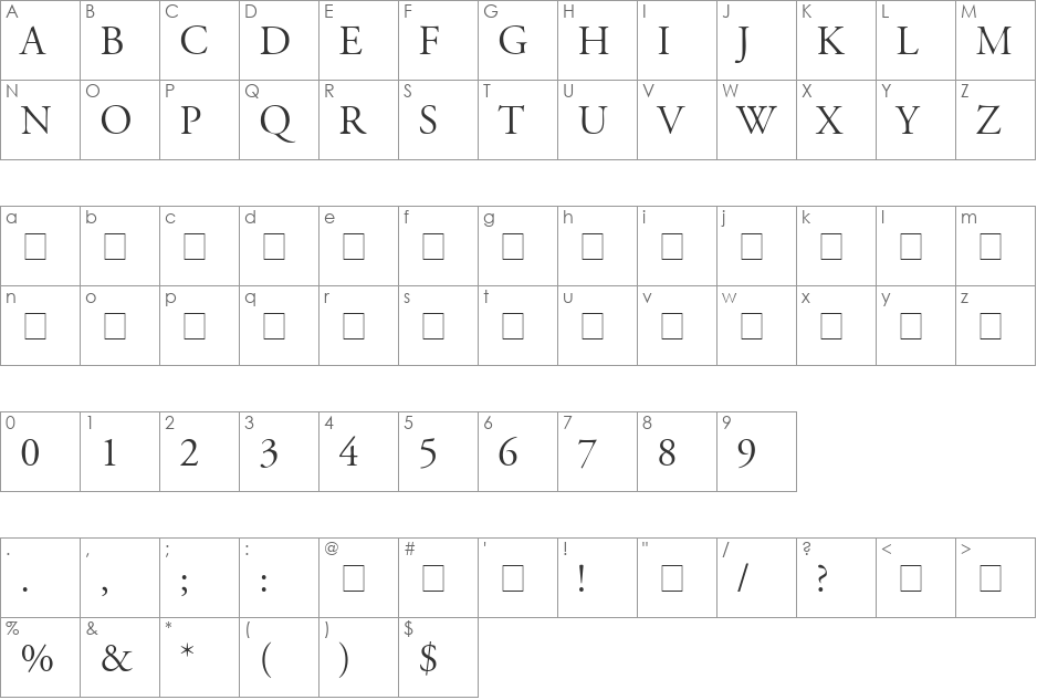 GaramondTitlingCapsSSi font character map preview