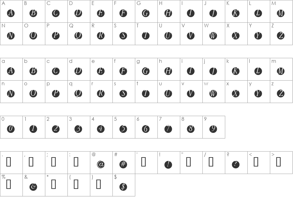 GaraNitials font character map preview
