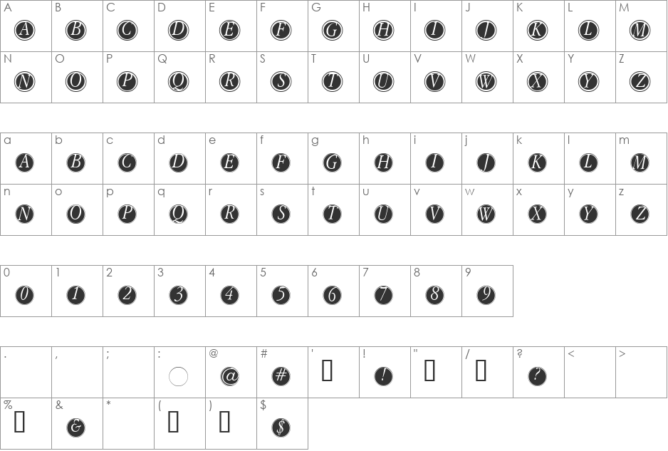 GaraNitialsFramed font character map preview
