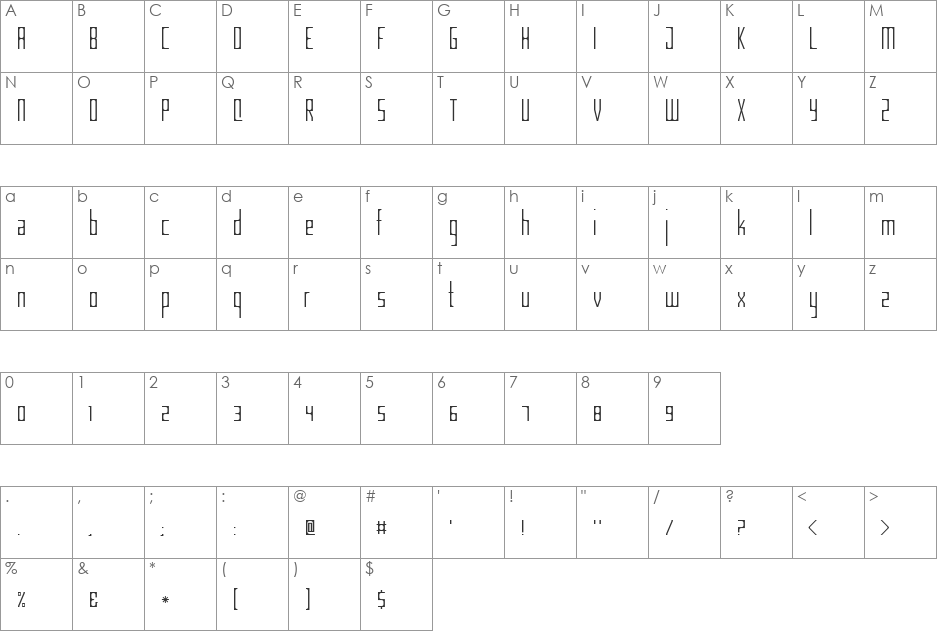 Garden font character map preview