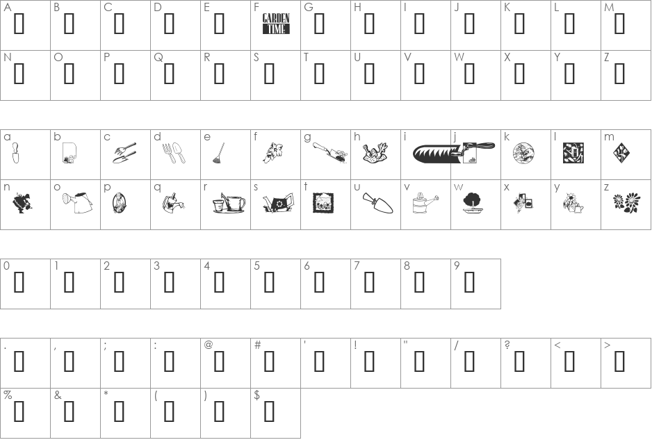 Garden Time font character map preview