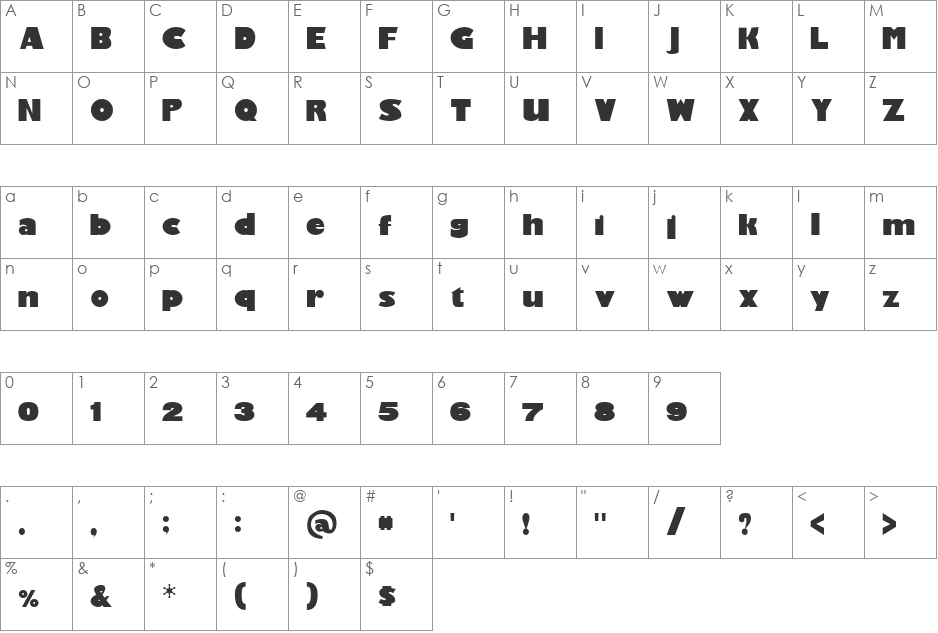 Gardenparty font character map preview