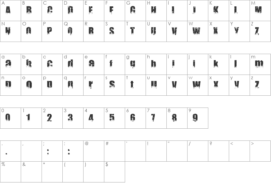 Gardiendherbe font character map preview