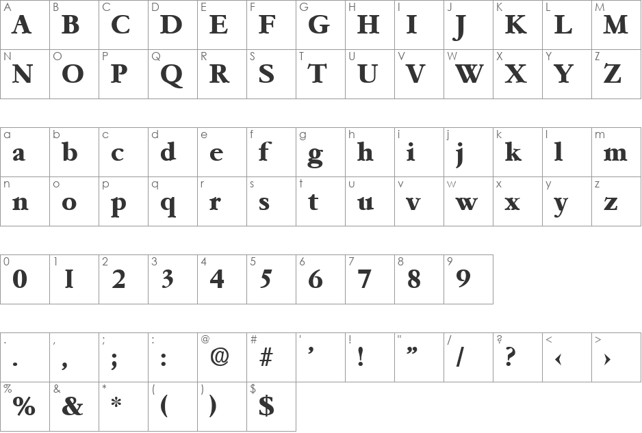 Garemond-Bold font character map preview