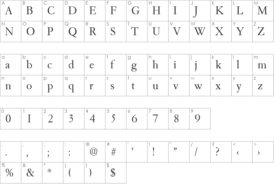 Garemond-Light font character map preview