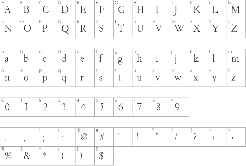 Garemond-Xlight font character map preview