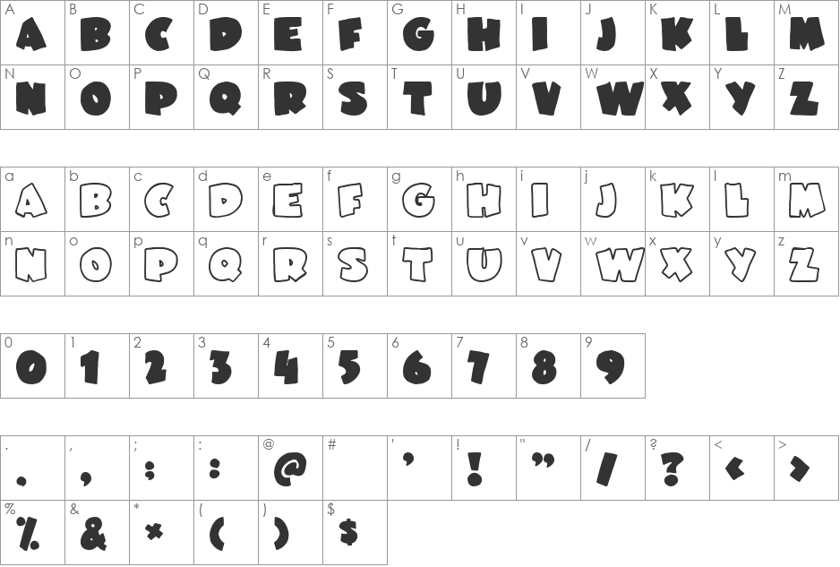 Garfield font character map preview