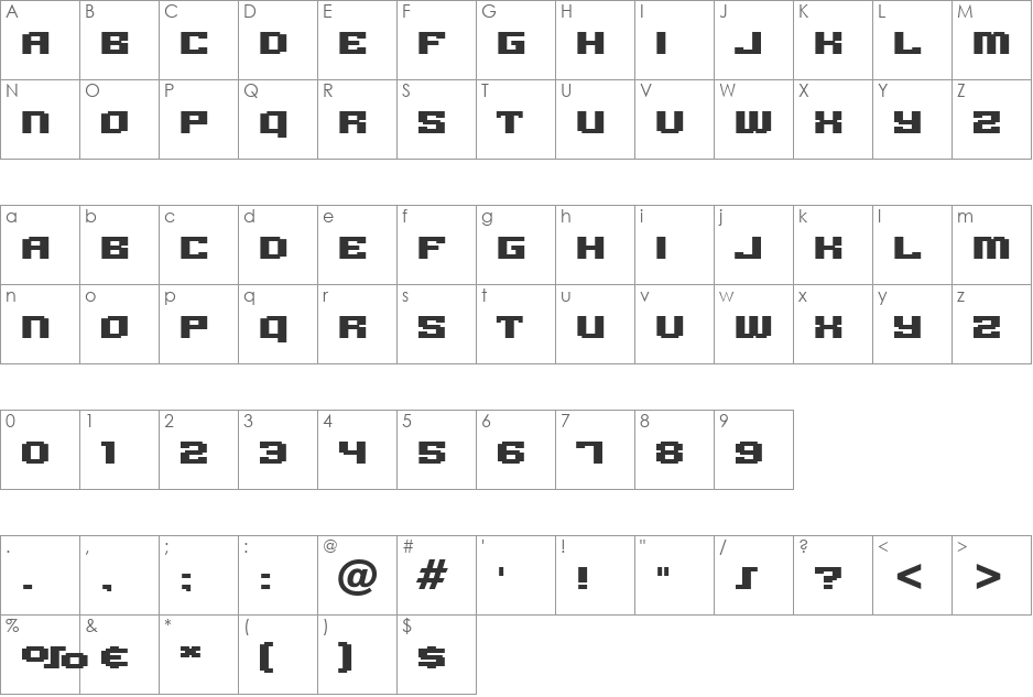Gargantua BTN font character map preview