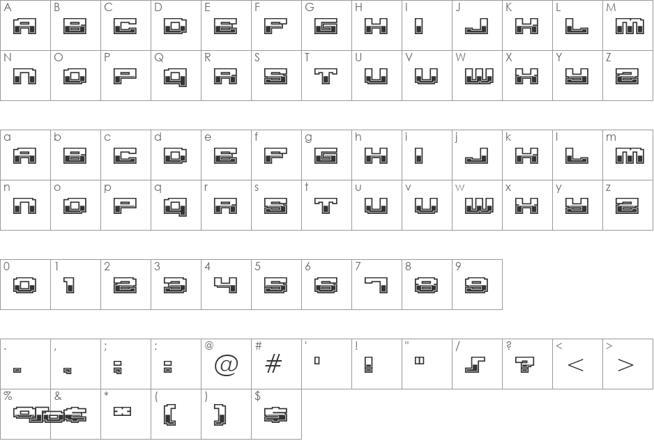 Gargantua BTN Chrome font character map preview