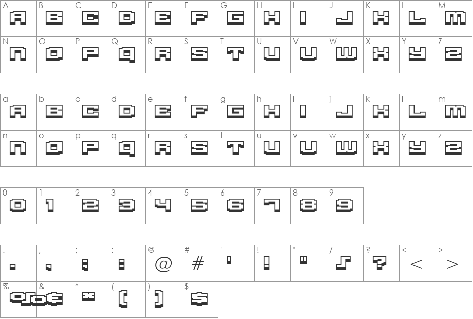 Gargantua BTN Shadow font character map preview