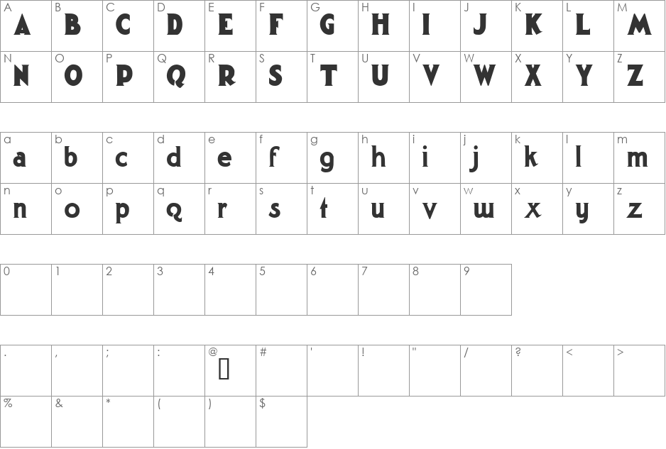Gargantua Demo font character map preview