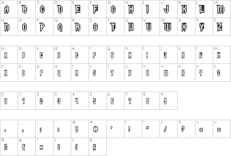 Gargoyles font character map preview