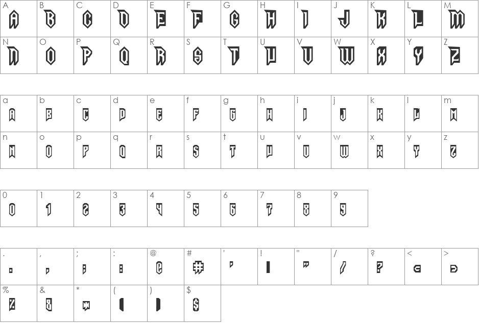 Gargoyles Normal font character map preview