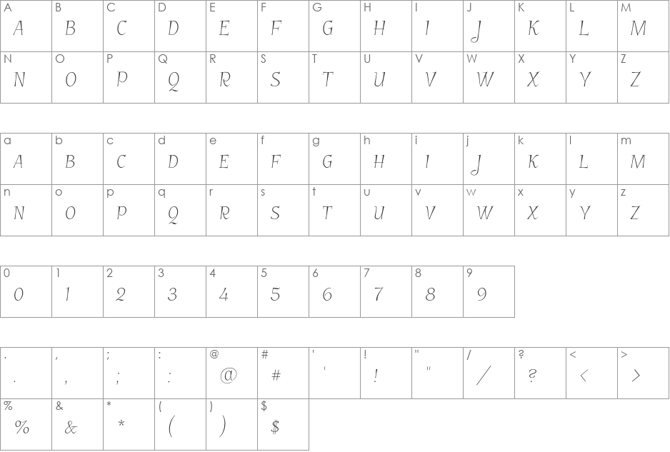 GarineldoSC font character map preview