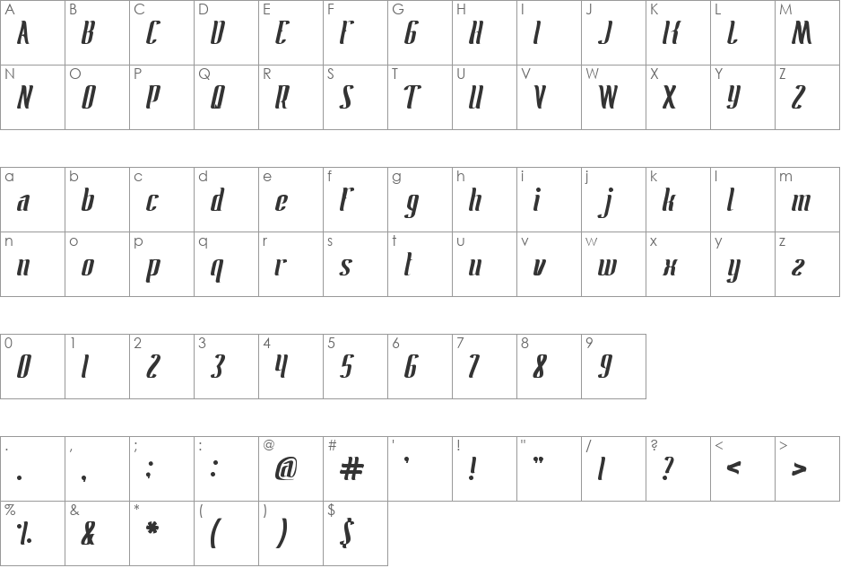 Antelope Run font character map preview