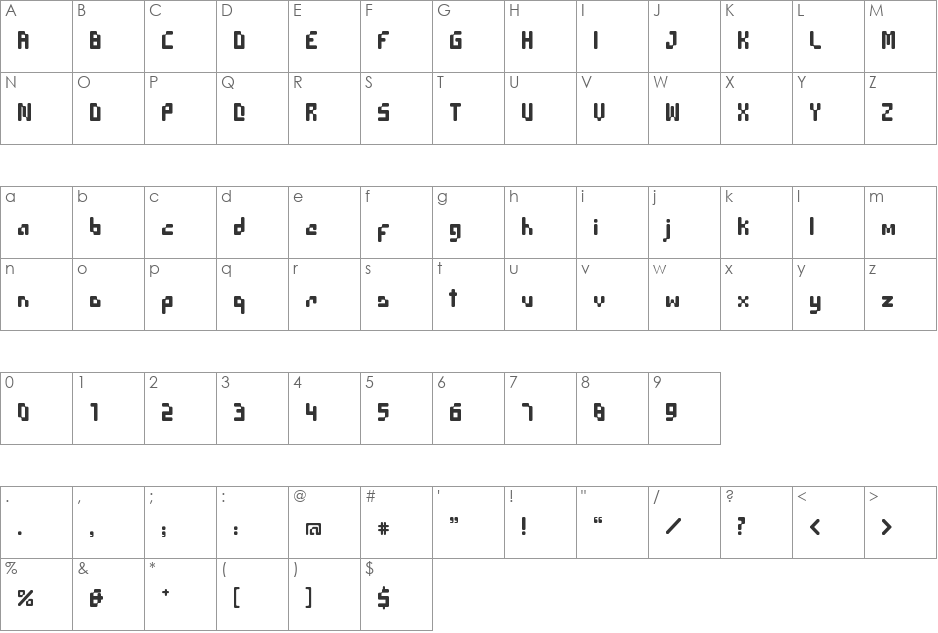 Garland font character map preview