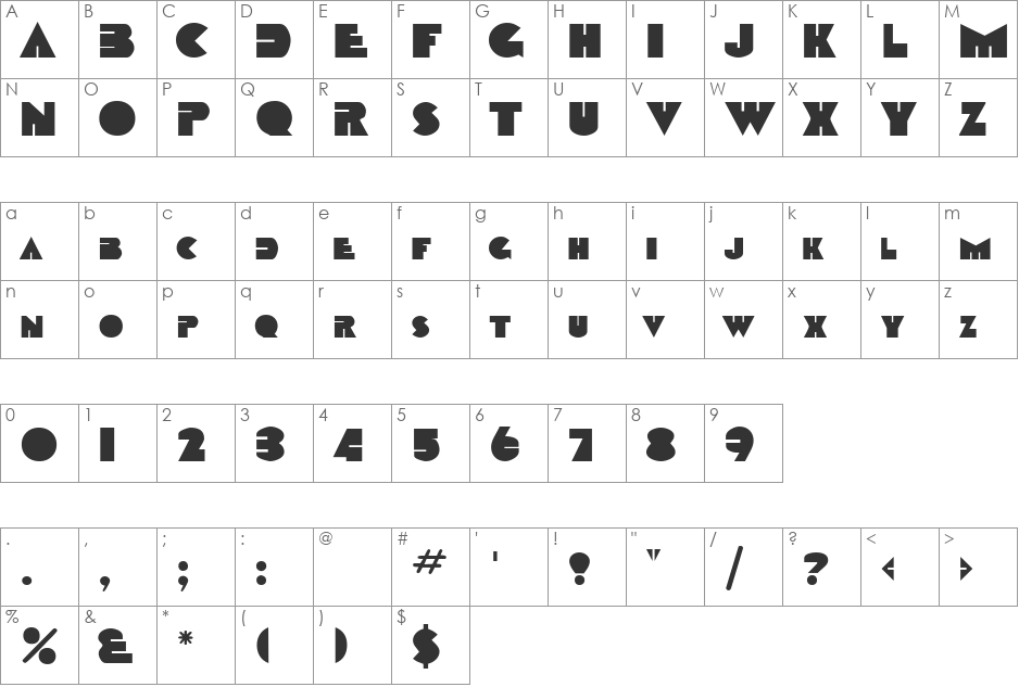 Garret font character map preview