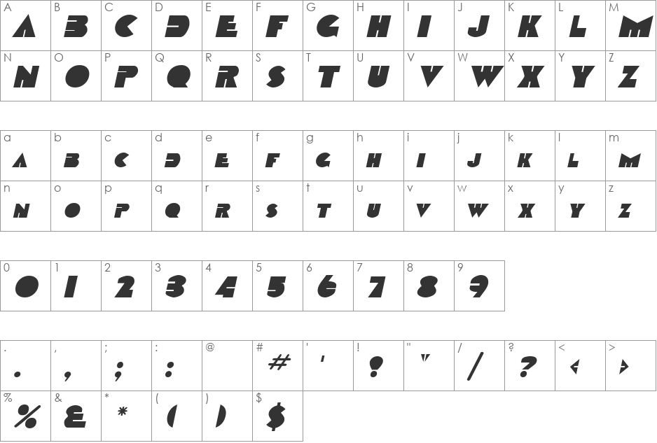 Garret font character map preview