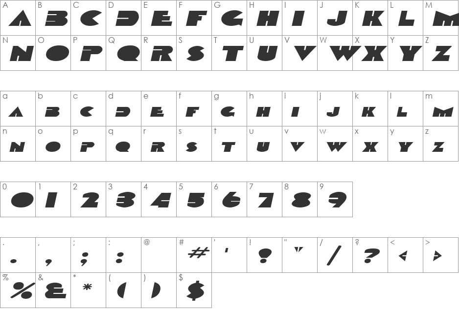 GarretExtended font character map preview