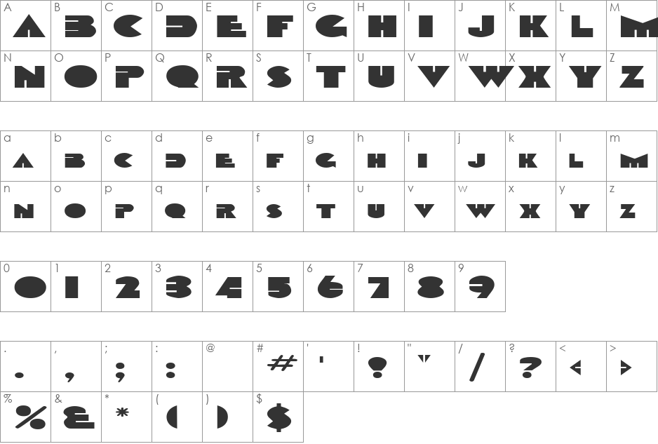 GarretExtended font character map preview