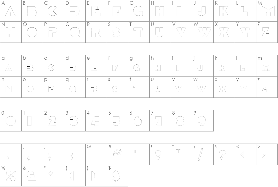 GarretOutline font character map preview
