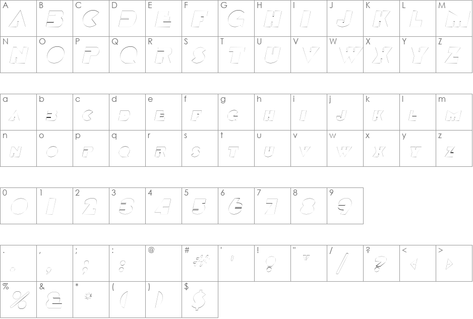 GarretOutline font character map preview