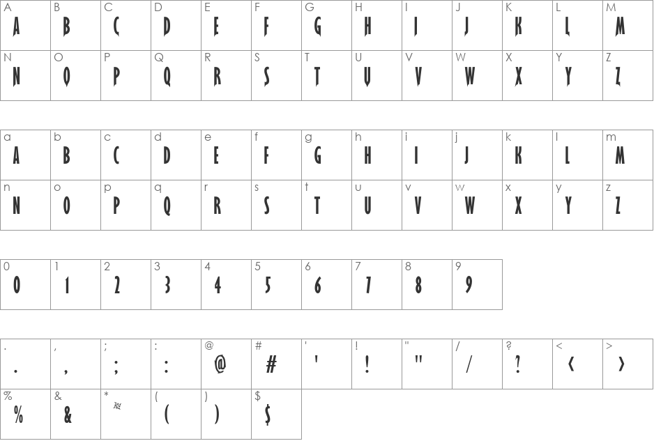 Garrison ExtraCond. Sans font character map preview