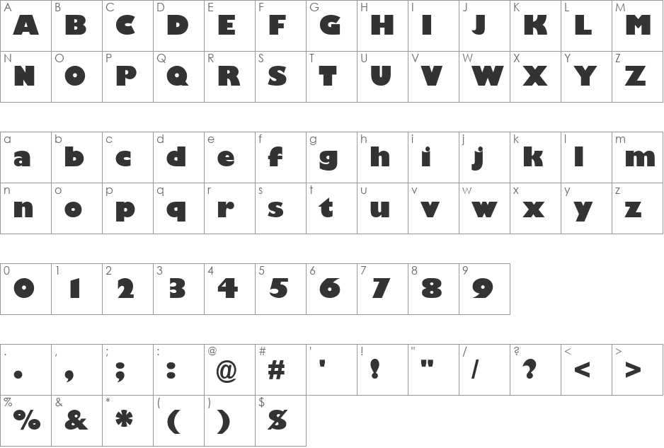 Garrison Kayo font character map preview