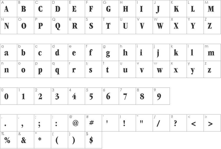GarryMondrianCond7 font character map preview