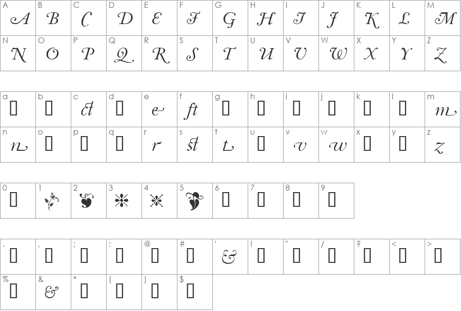 GarryMondrianSwashSH font character map preview