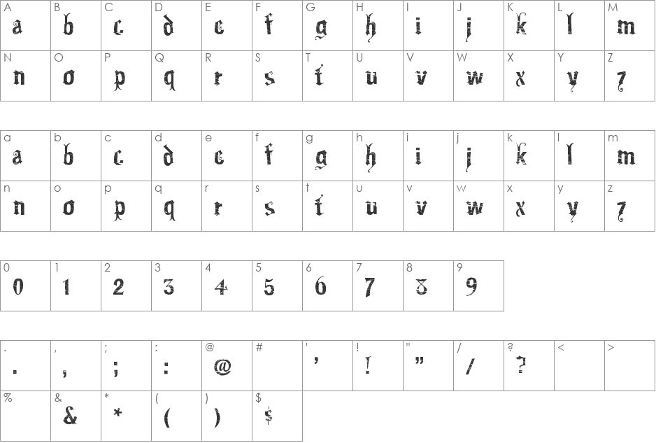 Gartentika font character map preview