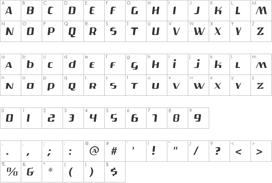 Gas Lite font character map preview