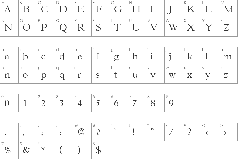 Gascogne-Serial-Light font character map preview