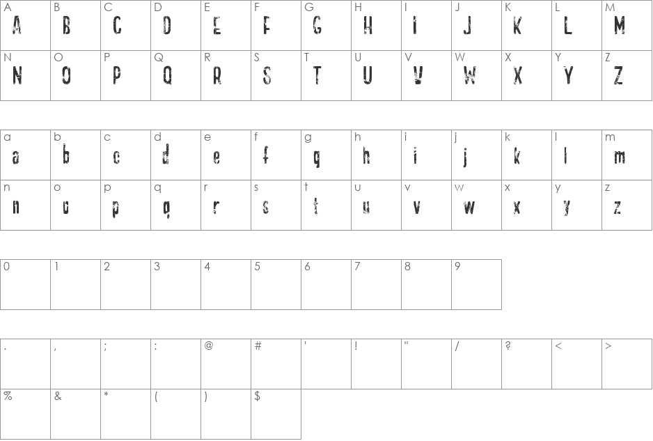 GASOLINE scratchy font character map preview