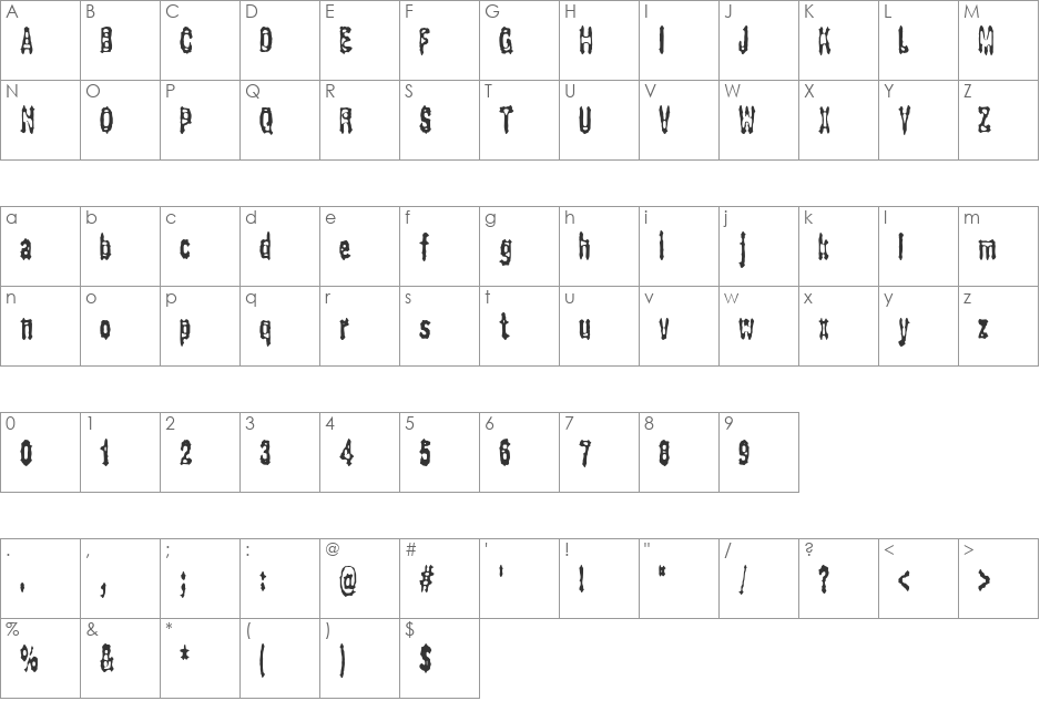 Gasping (BRK) font character map preview