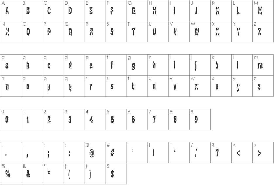 Gasping BRK font character map preview