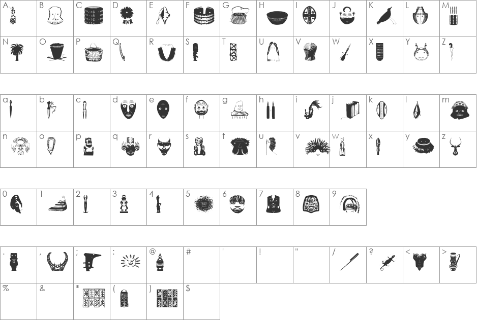 AnthropolTraces font character map preview