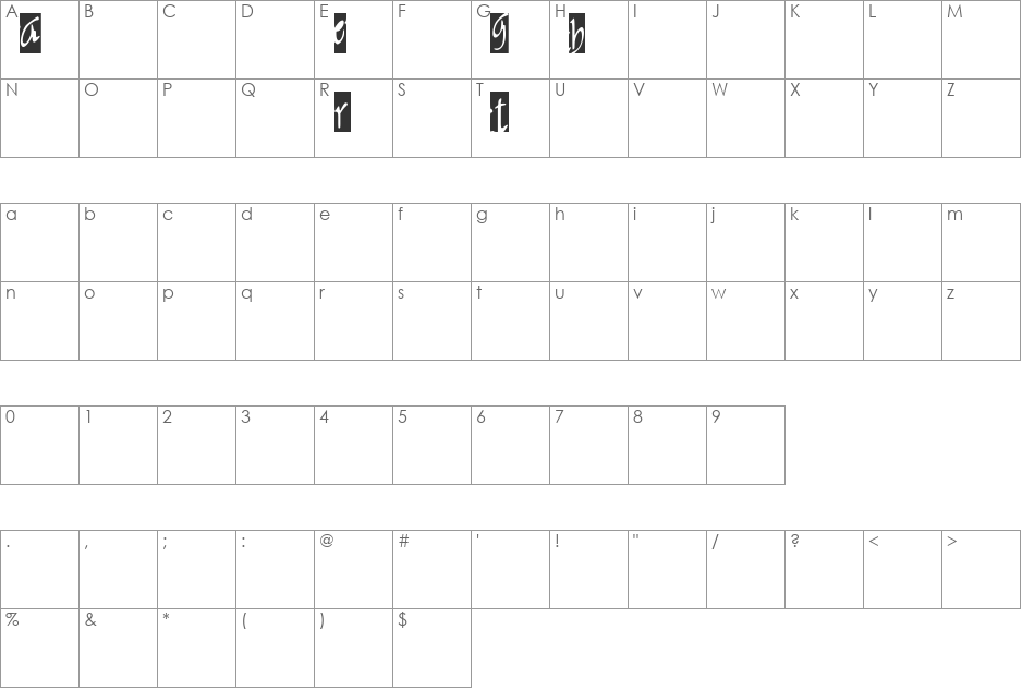 Gather Comprehensive font character map preview