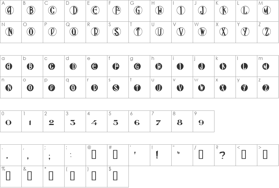 Gatsby font character map preview