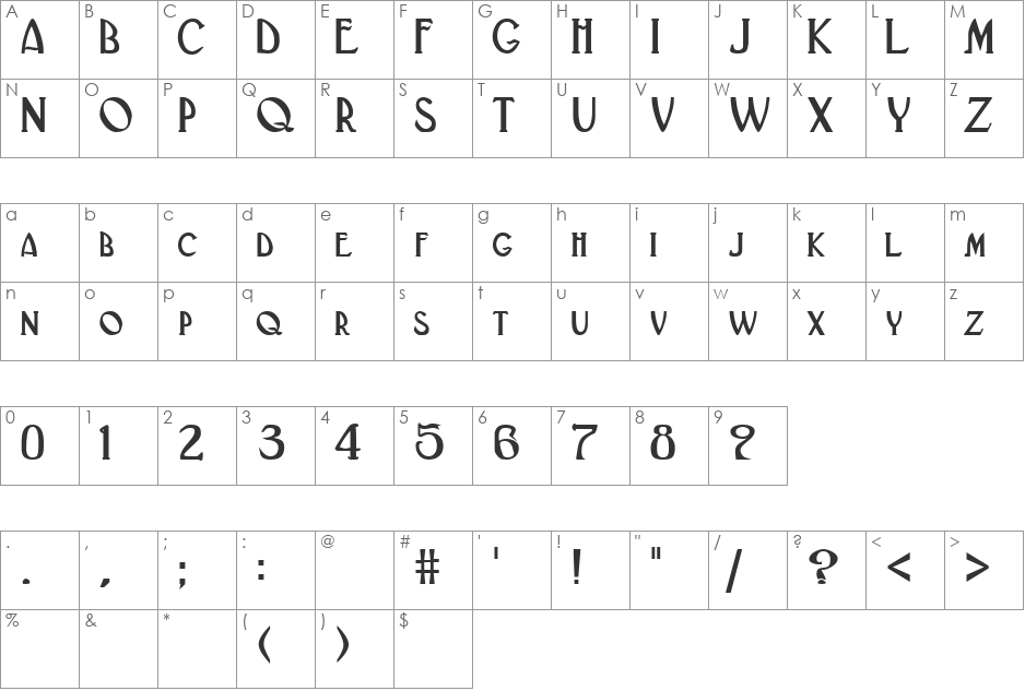 Gatsby font character map preview