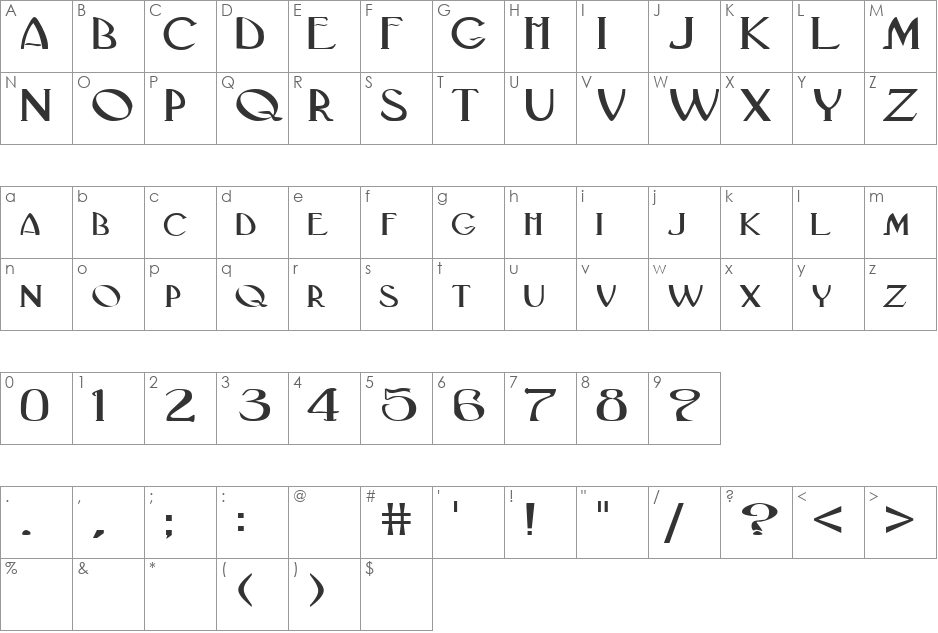 GatsbyExtended font character map preview