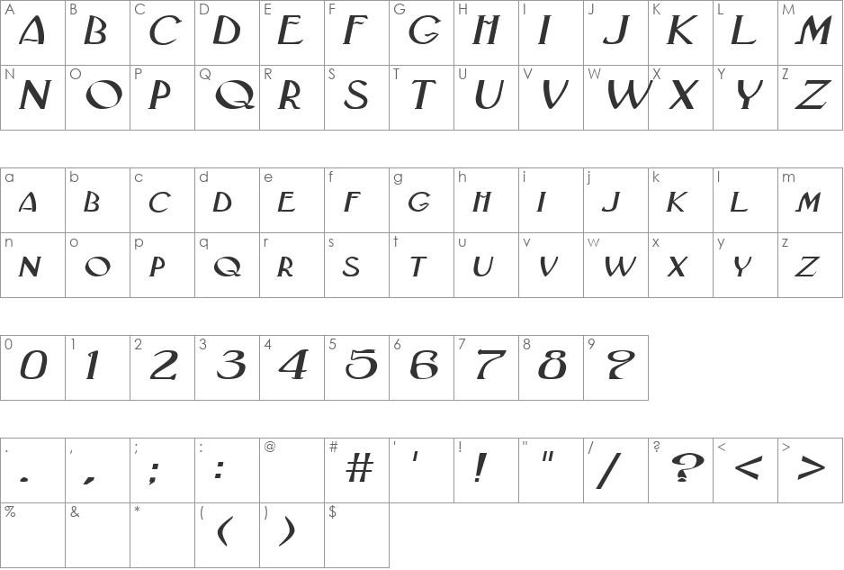 GatsbyExtended font character map preview