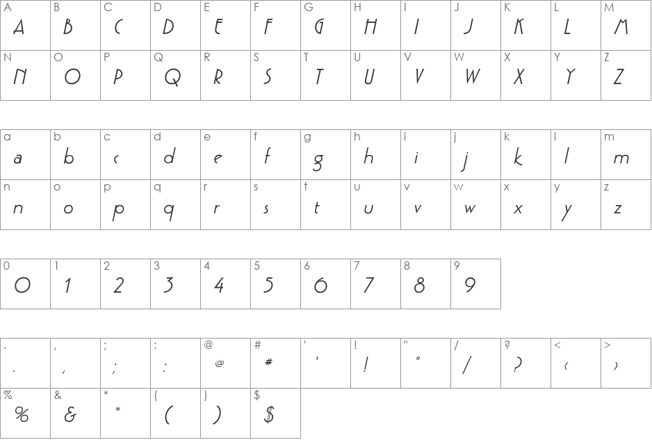 GatsbyFLF font character map preview