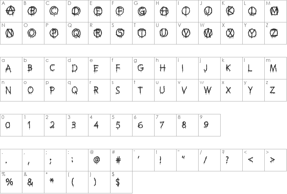 Anti Everything font character map preview