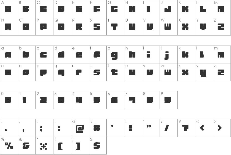 GauFontRubberSoul font character map preview